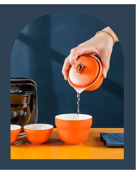 Tea SetChinese Kung Fu Tea Sets Chinese Panda Travel Tea Set Portable Tea Set Japanese Tea Set Portable Tea Cup Portable Bag Ceramic Tea Set for Women,Pink