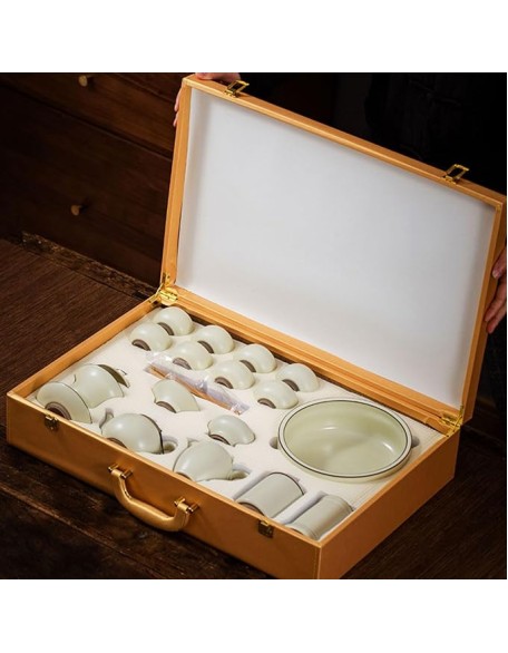 Tea Set Tea Set Tea Set Tea Cup setLight Luxury Ru Kiln Kung Fu Tea Set Household Ceramic Teapot Gift Box Set