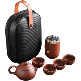Purple Sand Tea Cups Ceramic Portable Teapot Set Outdoor Travel Gaiwan Ceremony