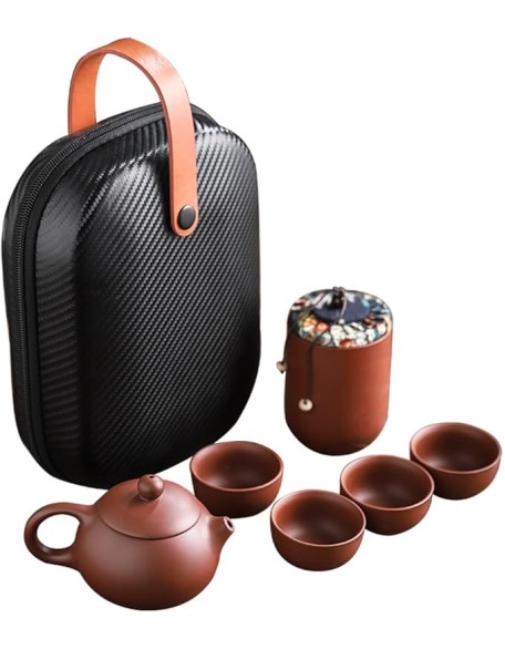 Purple Sand Tea Cups Ceramic Portable Teapot Set Outdoor Travel Gaiwan Ceremony