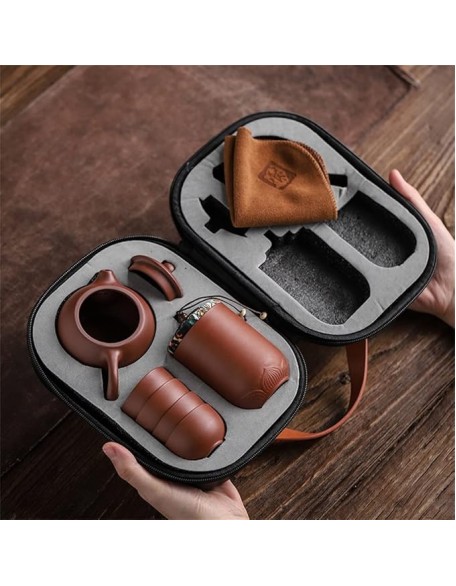 Purple Sand Tea Cups Ceramic Portable Teapot Set Outdoor Travel Gaiwan Ceremony