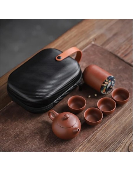 Purple Sand Tea Cups Ceramic Portable Teapot Set Outdoor Travel Gaiwan Ceremony