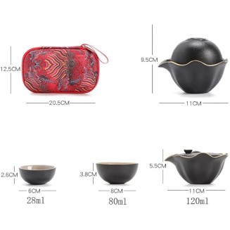 Portable Tea Set Include 1 Teapot 3 Teacups 1Can Beautiful and Easy Teapot Kettle,Chinese Travel Ceramic Portable Teaset Gaiwan (Color : Black) (Red)