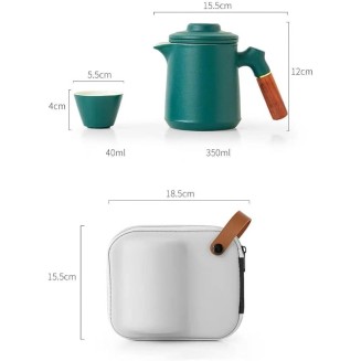 Tea Set, Portable Ceramic Tea Cup Set, Travel Kung Fu Tea Set, Ceramic Teapot Set with Solid Wood Handle, Tea Strainer, Lid and 2 Tea Cups