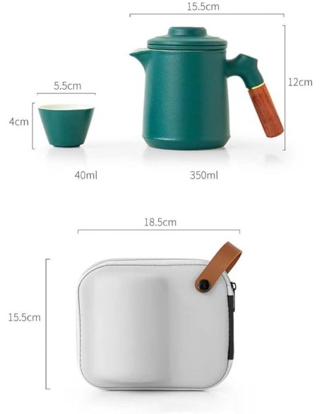 Tea Set, Portable Ceramic Tea Cup Set, Travel Kung Fu Tea Set, Ceramic Teapot Set with Solid Wood Handle, Tea Strainer, Lid and 2 Tea Cups