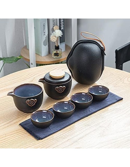 Travel Ceramic Portable Tea Set, Tea Cups Set, with Portable Tea Bag, Chinese Ceramic Tea Set