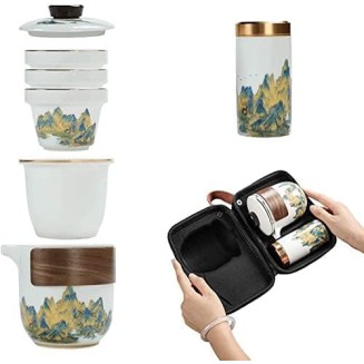 Tea Set, Ceramic Tea Set, Travel Tea Set, Portable Chinese Tea Set, Teapot 3 Teacups Tea Canister for Outdoor Picnic Camping Business Hotel