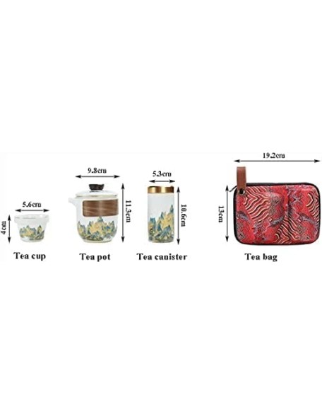 Tea Set, Ceramic Tea Set, Travel Tea Set, Portable Chinese Tea Set, Teapot 3 Teacups Tea Canister for Outdoor Picnic Camping Business Hotel