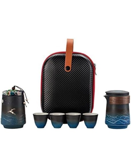 Tea Set, Portable Tea Set, Ceramic Travel Tea Set of 7 with Teapot Teacups Caddy Infuser Travel Bag for Tea, Chinese Japanese Ceramic Tea Set