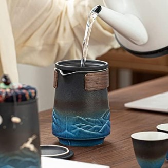Tea Set, Portable Tea Set, Ceramic Travel Tea Set of 7 with Teapot Teacups Caddy Infuser Travel Bag for Tea, Chinese Japanese Ceramic Tea Set