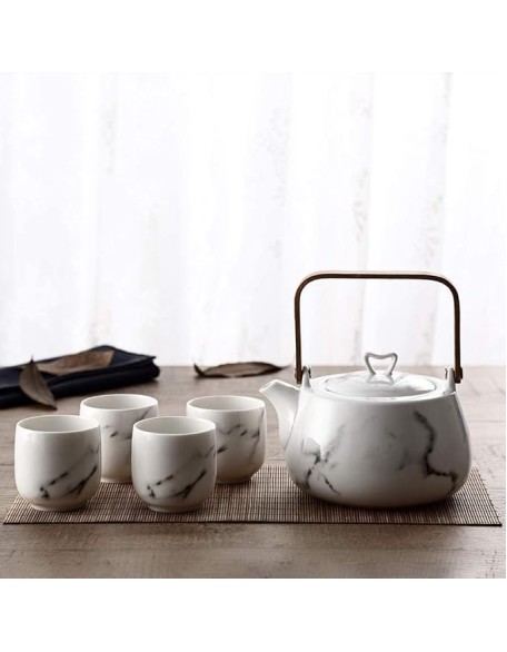 Tea Set Coffee Cup Set Tea Cup Set Classic Chinese White Ceramic Tea Set with Flower Pattern 740ml Teapot 4 Teacups