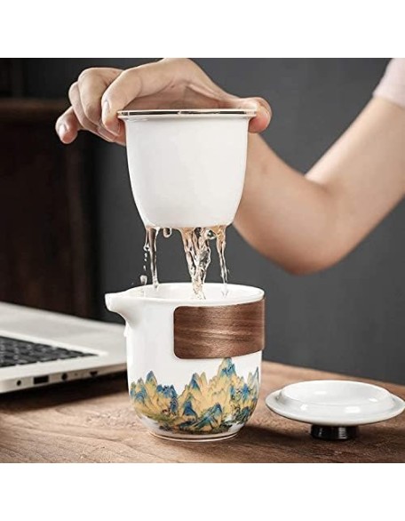 Tea Set, Ceramic Tea Set, Travel Tea Set, Portable Chinese Tea Set, Teapot 3 Teacups Tea Canister for Outdoor Picnic Camping Business Hotel,