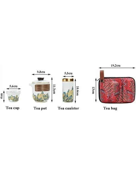 Tea Set, Ceramic Tea Set, Travel Tea Set, Portable Chinese Tea Set, Teapot 3 Teacups Tea Canister for Outdoor Picnic Camping Business Hotel,