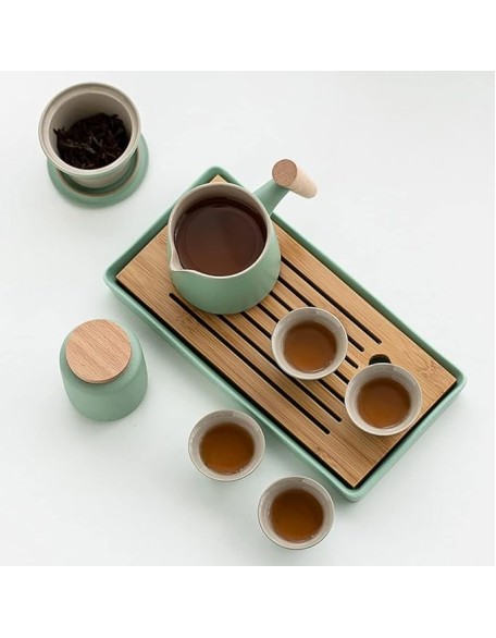 Tea Set, Chinese Tea Set Gongfu Tea Set Travel Tea Set Tea Set Ceramic Kungfu Tea Set Travel Tea Set with Portable Teapot/Teacups/Tea Canister/Tea Tray and Trav,A (B b)