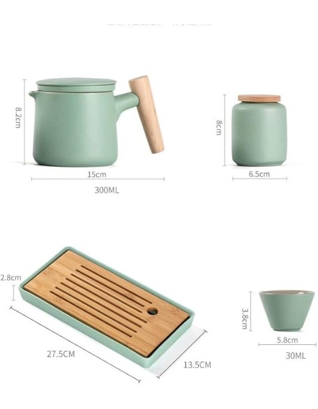 Tea Set, Chinese Tea Set Gongfu Tea Set Travel Tea Set Tea Set Ceramic Kungfu Tea Set Travel Tea Set with Portable Teapot/Teacups/Tea Canister/Tea Tray and Trav,A (B b)
