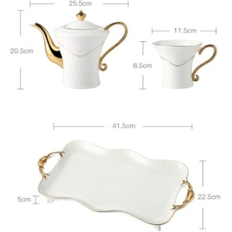 Tea Set Coffee Cup Set Tea Cup Set 8 Pieces Tea Set Gold Trim Style for Party Dinner Glazed Porcelain Coffee Tea Service