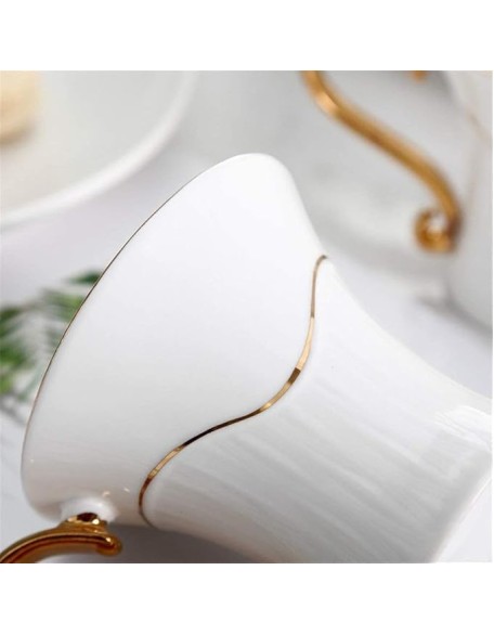 Tea Set Coffee Cup Set Tea Cup Set 8 Pieces Tea Set Gold Trim Style for Party Dinner Glazed Porcelain Coffee Tea Service