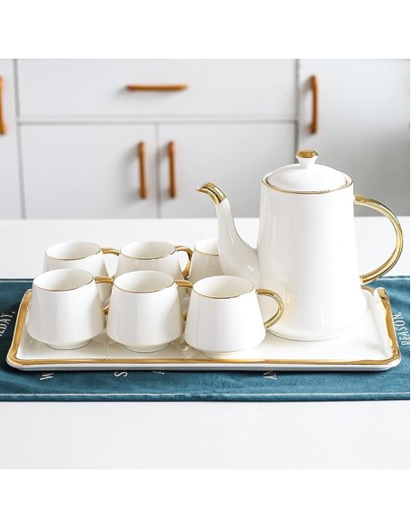 Tea Set Modern Tea Cup Teapot Set with Tray Emerald Ceramic Teapot Coffee Cups Set for Drinking Tea Latte Water
