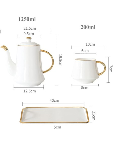 Tea Set Modern Tea Cup Teapot Set with Tray Emerald Ceramic Teapot Coffee Cups Set for Drinking Tea Latte Water