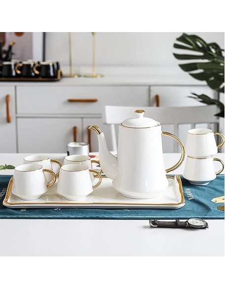 Tea Set Modern Tea Cup Teapot Set with Tray Emerald Ceramic Teapot Coffee Cups Set for Drinking Tea Latte Water