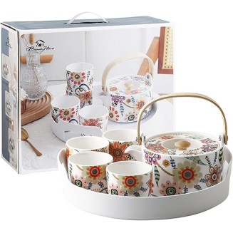 Tea Set,Tea Sets,Tea Pot Sets,Portable Tea Set,Ceramic Tea Set,Dish Romance Floral Tea Set,Small Ceramic Teapot and Tea Cup Set of 4 Asian Tea Pot Set for Adults, Tea Set Gift for Women