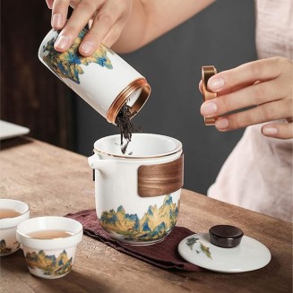 Ceramic Tea Set Travel Tea Set Portablekung Fu Tea Set 3 Teacups Tea Canister for Outdoor Picnic Camping Business Hotel,