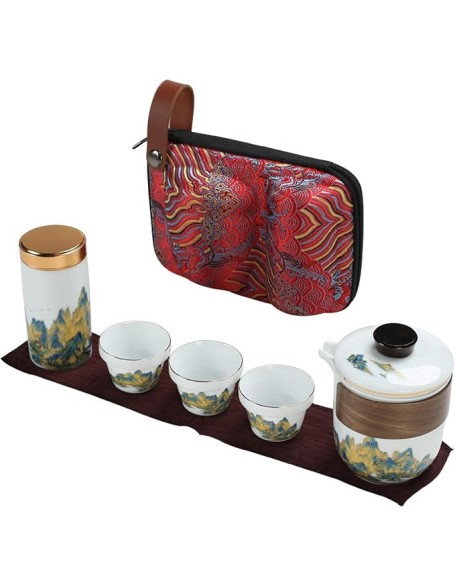 Ceramic Tea Set Travel Tea Set Portablekung Fu Tea Set 3 Teacups Tea Canister for Outdoor Picnic Camping Business Hotel,