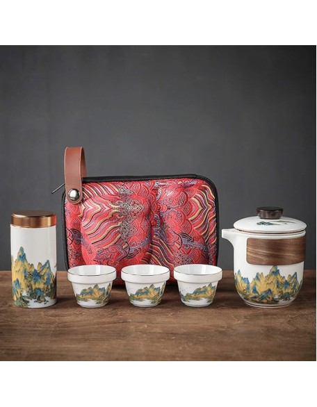 Ceramic Tea Set Travel Tea Set Portablekung Fu Tea Set 3 Teacups Tea Canister for Outdoor Picnic Camping Business Hotel,