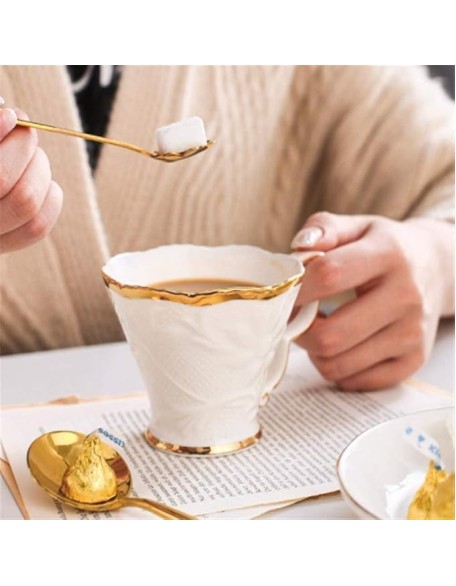 Tea Set Tea Pot Set 8pcs Ceramic Tea Set Cups And Coffee Tray Gold Trim European Style Afternoon Tea Drinkware Coffee Set Coffee Tea Service Tea Set For Home