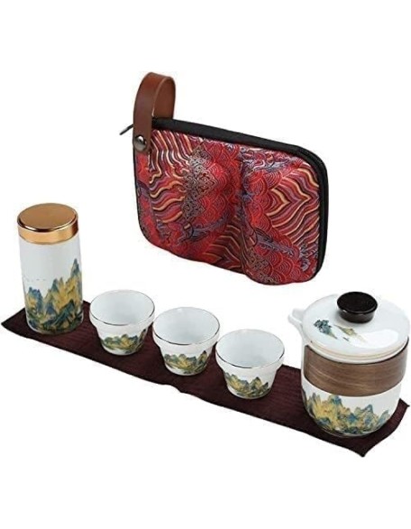 Travel tea set,portable tea set,Tea Set, Ceramic Tea Set, Travel Tea Set, Portable Chinese Tea Set, Teapot 3 Teacups Tea Canister for Outdoor Picnic Camping Business Hotel