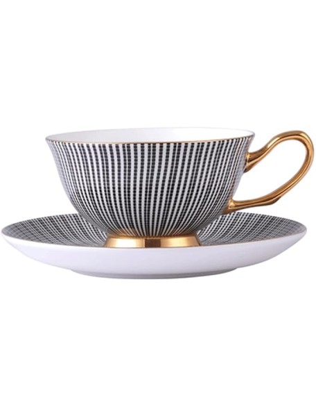 Bone China Tea Cup Saucer Spoon Set Elegant Gray Coffee Cup Gold Porcelain Tea Set Ceramic Teacup Cafe Espresso Cup