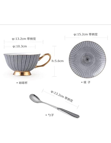 Bone China Tea Cup Saucer Spoon Set Elegant Gray Coffee Cup Gold Porcelain Tea Set Ceramic Teacup Cafe Espresso Cup