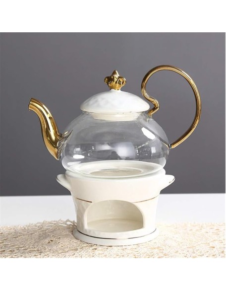 Tea Coffee Cup Set European Style Luxurious Gold Trim Ceramic Tea Cup Set Including 6 Pcs (White Set of 9)