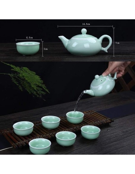 Celadon Teapot and Chinese Tea Cup Set, Ceramic Kung Fu Set with Drinkware, Traditional Accessories for Black, Green, Oolong, Pu'er Tea, Perfect Gift Weddings, Birthdays, Holidays