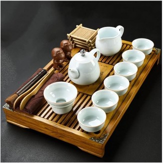 Tea Set, Chinese Tea Set teapot Set gongfu Tea Set Tea Pot Set Buddha Statue Kungfu Tea Set,Japanese Gongfu Tea Set-Ceramic Teapot and Teacup and Saucer, Tea Holder, with a Portable Travel Bag (I)