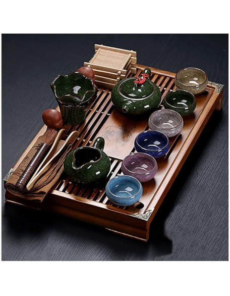 Tea Set, Chinese Tea Set teapot Set gongfu Tea Set Tea Pot Set Buddha Statue Kungfu Tea Set,Japanese Gongfu Tea Set-Ceramic Teapot and Teacup and Saucer, Tea Holder, with a Portable Travel Bag (I)