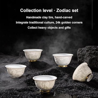 Chinese Zodiac Tea Cups - Ceramic Tea Cups for Hot and Cold Drinks - Housewarming Gift Japanese Tea Set - Coffee Mug No Handle B