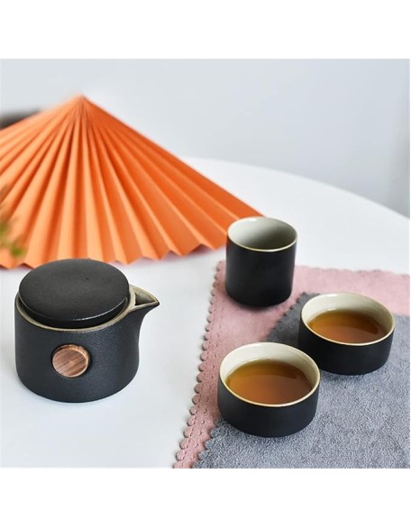 Tea Set Ceramic Portable Teapot Outdoor Travel Gaiwan Kettle Office Teacups TeaSet Dinkware Office (Blue 9.3 * 8.5cm) (Red 9.3 * 8.5cm)