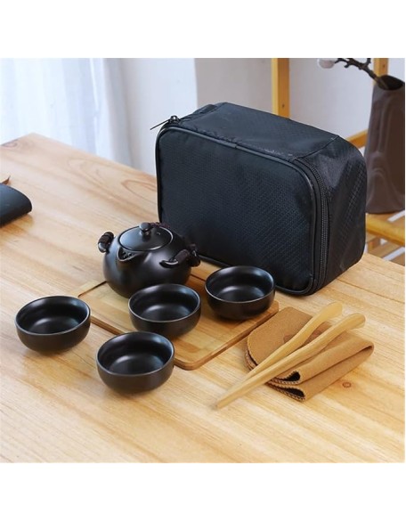 Ceramic Teapot Kettle Gaiwan Chinese Travel Ceramic Tea Cup For Puer Chinese Tea Pot Portable Tea Set (Color : Black, Size : 21 * 9 * 14.5cm) (Black 21 * 9 * 14.5cm)